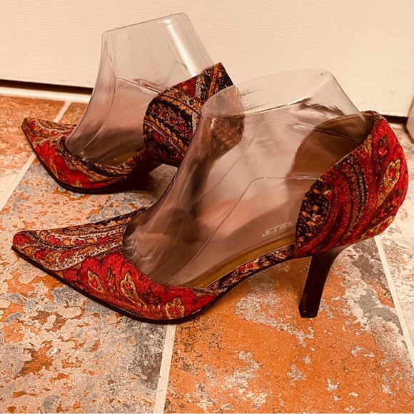 👠Incredible Vintage Stiletto Velvet Paisley & Rhinestone D’Orsay Style Heels! - Picture 11 of 16